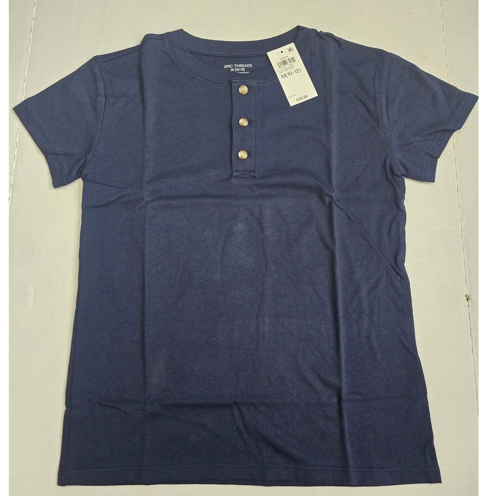 Epic Threads Boys Navy Nautical Henley Shirt Short Sleeve M 10-12 NEW